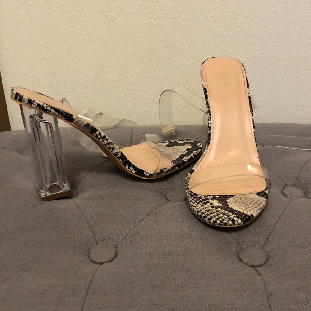 Snake pattern with clear heel.